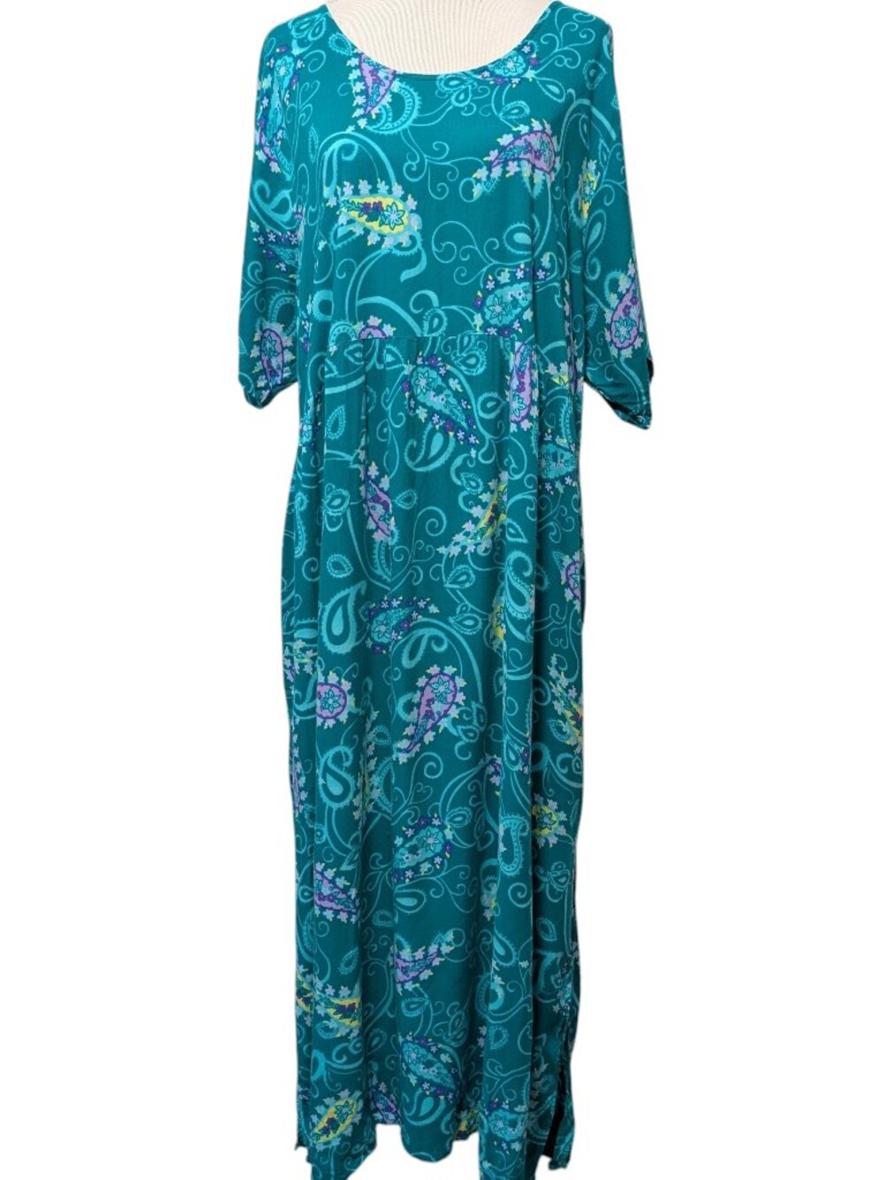 Diane Von Furstenberg Color Authority Vtg Sz 2X/3X Teal Paisley Maxi Dress Flaws